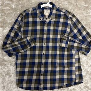 Men’s Cotton Button Up Flannel Shirt -Blue, Green, Khaki Plaid-Size:L -Like New